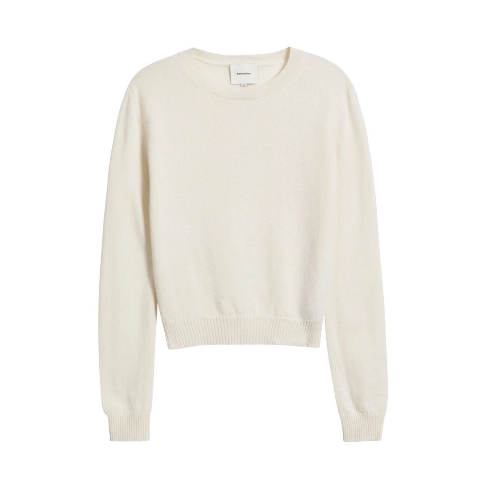 Reformation Recycled Cashmere Crewneck Sweater Size L Ivory $178